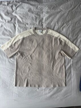 COS Mesh Panel Knit T-Shirt | NWT | Mole Off White | Relaxed Fit | Size (M)